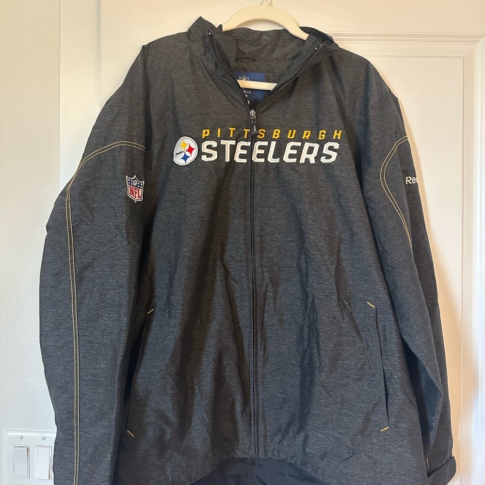 Reebok Pittsburgh Steelers Gray Windbreaker Jacket Size XL